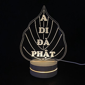 Mua Đèn Thờ Phật - A Di Đà Phật Hình Lá Bồ Đề - Đế Gỗ Cao Cấp