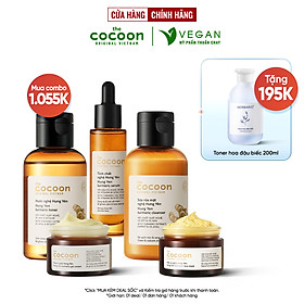 Bộ 5 Chăm Sóc Da Nghệ Cocoon giúp sáng da mờ thâm: Sữa rửa mặt nghệ 140ml + Mặt nạ nghệ 30ml + Toner nghệ 140ml + Tinh chất nghệ 30ml + Thạch nghệ 30ml