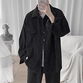 Áo sơ mi Nhung Tăm siêu thời trang, phối đồ cực chất, Áo sơ mi unisex nam nữ - Đen - XL 65-75kg