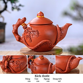 Mua Bộ Ấm Chén Trà Đạo Gốm Tử Sa Bát Tràng Đắp Nổi Hoa Tùng Dáng Thủy Bình Dung Tích 400ml (Bộ Ấm Chén) ATSML 04.1