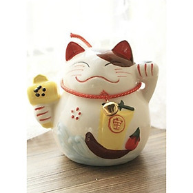 Tượng trang trí gốm sứ Mèo thần tài 10x5cm