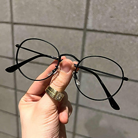 Kính gọng unisex Mắt tròn nhỏ kim loại đen