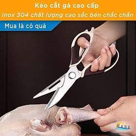 Kéo cắt gà nhà bếp inox 304 cao cấp độ cứng cao cắt sắc bén tay cầm êm ái kéo làm bếp đa năng cạo vảy cá nạo củ quả HADU
