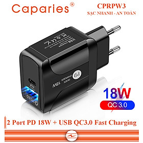 Mua Adapter Sạc 2 Cổng Caparies CPRPW3 18W Tích Hợp Cổng USB Type-C 18W + USB Quick Charge 3.0 Hỗ Trợ PowerDelivery PD - Hàng Chính Hãng