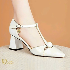 Giày sandal nữ cao gót 5 phân hàng hiệu rosata hai màu đen trắng ro535