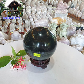 Quả cầu đá Canxedon xanh đen tự nhiên Việt Nam QC736 nặng 2.4kg đường kính 12cm – vật phẩm phong thủy may mắn