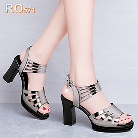 Giày sandal cao gót ROSATA RO571 cao 8p - đen, chì - HÀNG VIỆT NAM - BKSTORE