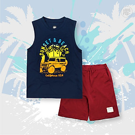 Bộ Ba Lỗ Bé Trai Bigfox, Bộ Quần Áo Trẻ Em Mùa Hè Chất Cotton Mát In Hình Ô Tô Sunset
