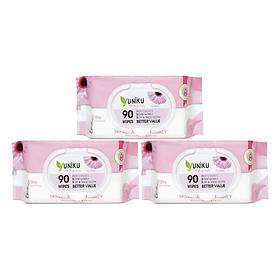 Combo 3 Khăn Ướt Yuniku Max Cool Hương Phấn Hoa Nhẹ Nhàng (90 Tờ x 3)