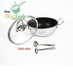 Nồi inox kho cá thịt chống dính bếp từ Fivestar ( 18cm / 20cm / 22cm ) nắp kính , 3 đáy , inox 430 , tặng 1 vá canh