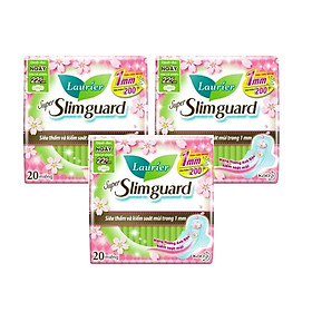 Combo 3 gói Băng Vệ Sinh Ban Ngày Hương Anh Đào Laurier Super Slimguard Siêu Mỏng Cánh 1mm (22,5cm-20M)