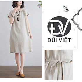 Đầm suông linen tay hến kèm dây thắt eo trẻ trung, chất vải linen mềm mát, thời trang phong cách Nhật Bản Đũi Việt D84