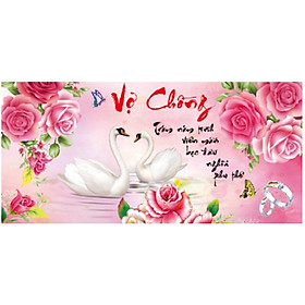 Tranh thêu chữ thập phu thê viên mãn bạc đầu  -X8015