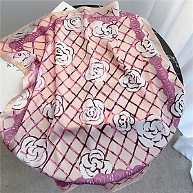 Khăn turban lụa vuông cao cấp choàng cổ size 70x70cm thanh lịch đa năng dùng làm áo yếm in hình hoa trà
