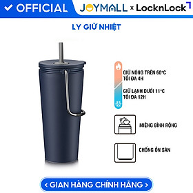 Mua Bình giữ nhiệt Lock&Lock Bucket Tumbler Nắp đậy có ống hút - Màu xanh navy LHC4268NVY 540ml - Hàng chính hãng thép không gỉ quai xách tiện lợi - JoyMall