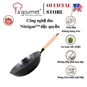 [Mẫu mới cán gỗ] Chảo gang đúc công nghệ mới La gourmet Nitrigan 20cm lòng sâu - 367532 (tốt cho sức khỏe, siêu bền)