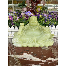 Tượng Phật Di Lặc ngồi phong thủy đá ngọc Onyx đặt bàn làm việc - Dài 25 cm