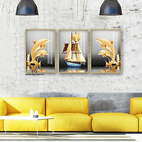 Set 3 Tranh Tráng Gương Pha Lê Decor Tranh Cá Nghệ Thuật Trang Trí Phòng Khách Sang Trọng Đẳng Cấp PGPLTGN26