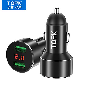 Mua Tẩu sạc xe hơi TOPK G209 Hai Cổng USB   2.4A  màn hình LED hiển thị  cho iPhone  Samsung  Xiaomi  Huawei - Hàng nhập khẩu