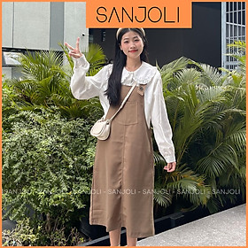 Váy Yếm Nữ Maxi SANJOLI Dáng Suông Dài Chữ A Cổ Vuông Hai Dây Xòe Rộng Phong Cách Hàn Quốc Ulzzang QD018
