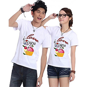 Bộ Áo Thun Đôi Nam Nữ Love Cake Màu Trắng