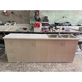Mua Tủ Bếp Nhựa Đài Loan Cao 81cm Ngang 2m05 Bồn Đôi Màu Gỗ Sồi TB026