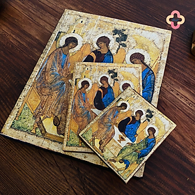 Mua Tranh Gỗ Chúa Ba Ngôi Beati - Tranh Công Giáo Thủ Công Màu Rustic / Icon of the Holy Trinity by Andrei Rublev