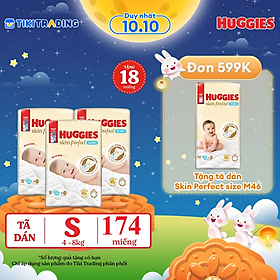 Combo 3 gói Tã/bỉm dán sơ sinh Huggies Skin Perfect S 54+4 miếng với 2 vùng thấm giảm kích ứng da