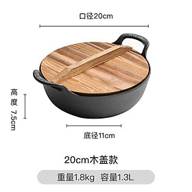 Mua Chảo nồi gang sâu lòng đúc nguyên khối size 20cm và 25cm tặng kèm vung gỗ - PHẢI TÔI CHẢO