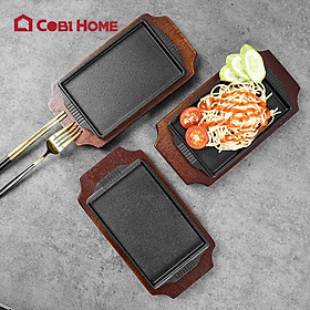 Mua Chảo gang  đĩa gang chống dính kèm đế gỗ hình oval và hình chữ nhật