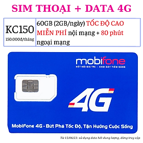 Sim 4G Mobifone 2 GB/ ngày TỐC ĐỘ CAO, MIỄN PHÍ tất cả cuộc gọi dưới 10 phút - 150k/ tháng - Hàng chính hãng