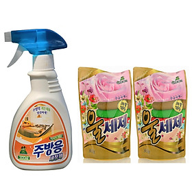 Combo 02 Túi nước giặt hương nước hoa Sandokkaebi 500ml TẶNG KÈM 01 Chai xịt tẩy Sandokkaebi đa công dụng 300ml - Nhập khẩu Hàn Quốc