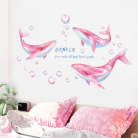 Decal dán tường trang trí phòng ngủ, lớp mầm non- Cá heo hồng- mã sp DQR9401