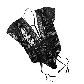 Women's Lingerie V-neck Floral Pattern Lace Bodysuit with Garter Belt