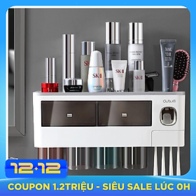 KỆ ĐỂ KEM ĐÁNH RĂNG VÀ BÀN CHẢI THÔNG MINH 4 CỐC CÓ NHẢ KEM ĐÁNH RĂNG TỰ ĐỘNG KÈM CỐC HÚT TỪ TÍNH ( cốc màu ngẫu nhiên )