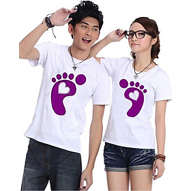 Bộ Áo Thun Đôi Nam Nữ Dấu Chân Tình Yêu Màu Trắng