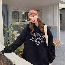 Áo Khoác Thun Nỉ Hoodie THIFU FASHION In Hình Con Gấu Dáng Rộng Nam Nữ Nón 2 Lớp Chuẩn Form Freesize Dưới 70Kg