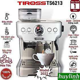 Máy pha cà phê Espresso Tiross TS6213 - Tích hợp máy xay cafe [Model mới 2022] - Hàng chính hãng