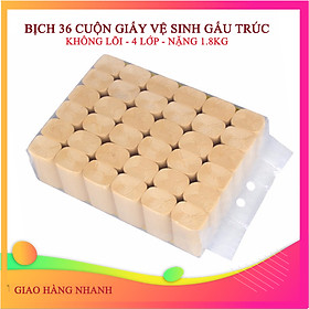 Giấy vệ sinh không lõi bịch 36 cuộn 4 lớp nặng 1.8kg dai mềm mịn dễ phân hủy.