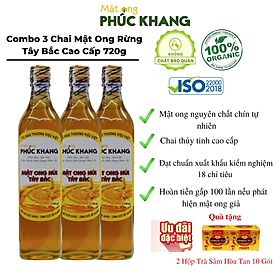 3 chai  Mật ong nguyên chất hoa rừng tây bắc Phúc Khang  (350g) - Hàng Chính Hãng  - Mật ong sạch , mật ong cao cấp đạt tiêu chuẩn xuất khẩu - Bồi bổ cơ thể , tăng sức đề kháng 