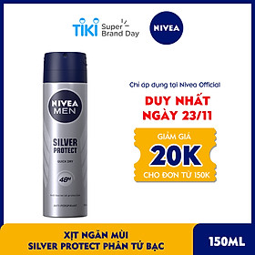 Xịt Ngăn Mùi NIVEA MEN Silver Protect Phân Tử Bạc Giảm 99.9% Vi Khuẩn Gây Mùi (150ml) - 82959
