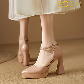 Giày sandal nữ cao gót 8 phân hàng hiệu rosata hai màu đen da ro493