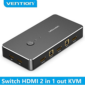 Bộ gộp HDMI 2 vào 1 ra Vention với cổng USB hỗ trợ bàn phím, chuột - Hàng chính hãng