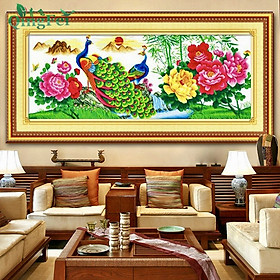 Mua Tranh thêu chữ thập đôi công và hoa mẫu đơn 2561  kích thước 165*65 cm