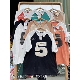 Áo ngắn tay có cổ unisex form rộng tay lửng nam nữ hàn quốc in số 5 S1