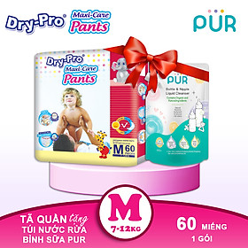 Combo tã bỉm quần Dry-Pro M60 7kg-12kg + tặng Túi nước rửa bình sữa Pur