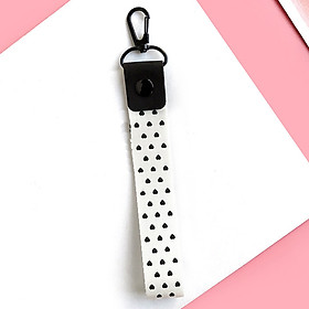Móc khóa dây Strap dây vải trắng chấm bi đen