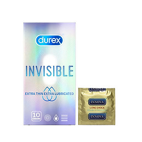 Bao cao su Durex Invisible Extra Lubricated 10 bao / hộp + Tặng 1 Bao cao si INNOVA Siêu gai