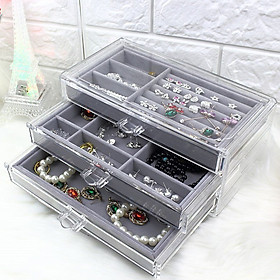 Hộp đựng trang sức + mỹ phẩm bằng Mica 4 tầng, rất nhiều ngăn linh hoạt ( 24x13x18cm )