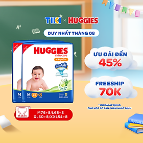 Combo 2 gói Tã/bỉm quần HUGGIES SKINCARE gói M76+8/L68/XL60/XXL54 (M56/L48/XL40/XXL36+8)